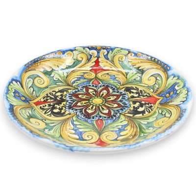 Piatto Ornamentale a Falda ceramica Caltagirone, Ø 37 cm ca. decoro barocco e floreale multicolore - 