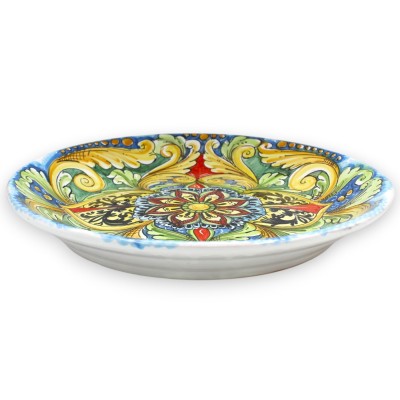 Piatto Ornamentale a Falda ceramica Caltagirone, Ø 37 cm ca. decoro barocco e floreale multicolore - 