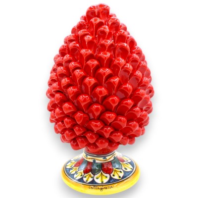 Cono de pino de cerámica siciliana Caltagirone, rojo, dos tamaños (1 pieza) Decoración de pétalos de tallo - 