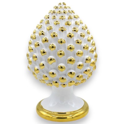 Caltagirone keramiek dennenappel, Wit - h ca. 30 cm Punten en rand van de schacht van 24-karaats puur gouden emaille - 