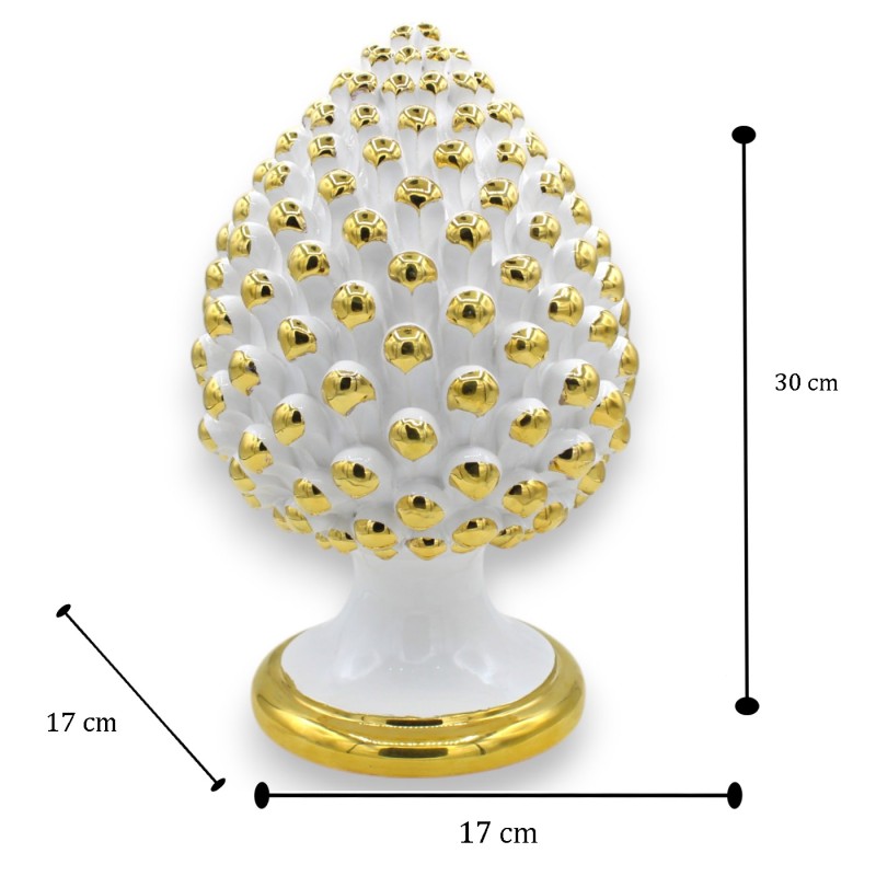 Caltagirone keramiek dennenappel, Wit - h ca. 30 cm Punten en rand van de schacht van 24-karaats puur gouden emaille - 