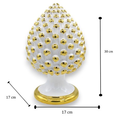 Caltagirone keramiek dennenappel, Wit - h ca. 30 cm Punten en rand van de schacht van 24-karaats puur gouden emaille - 