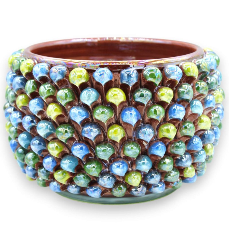 Flerfärgad Pigna Cachepot, Caltagirone keramik, Mother of Pearl glasyr, 2 storleksalternativ (1st) MD3 - 