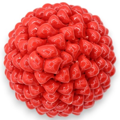 Sicilian Pine Cone in Caltagirone Ceramic, Red, 2 size options (1pc) Stem with braid and peacock tail decoration - 