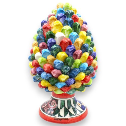 Siciliaanse dennenappel keramiek Caltagirone, polychromatisch, 2 maten (1 stuk) Barokke decoratiestam, kar en pauwstaart