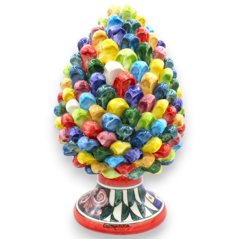 Sicilian Pine Cone Ceramic Caltagirone, Polychrome, 2 sizes (1pc) Baroque decoration stem, cart and peacock tail - 