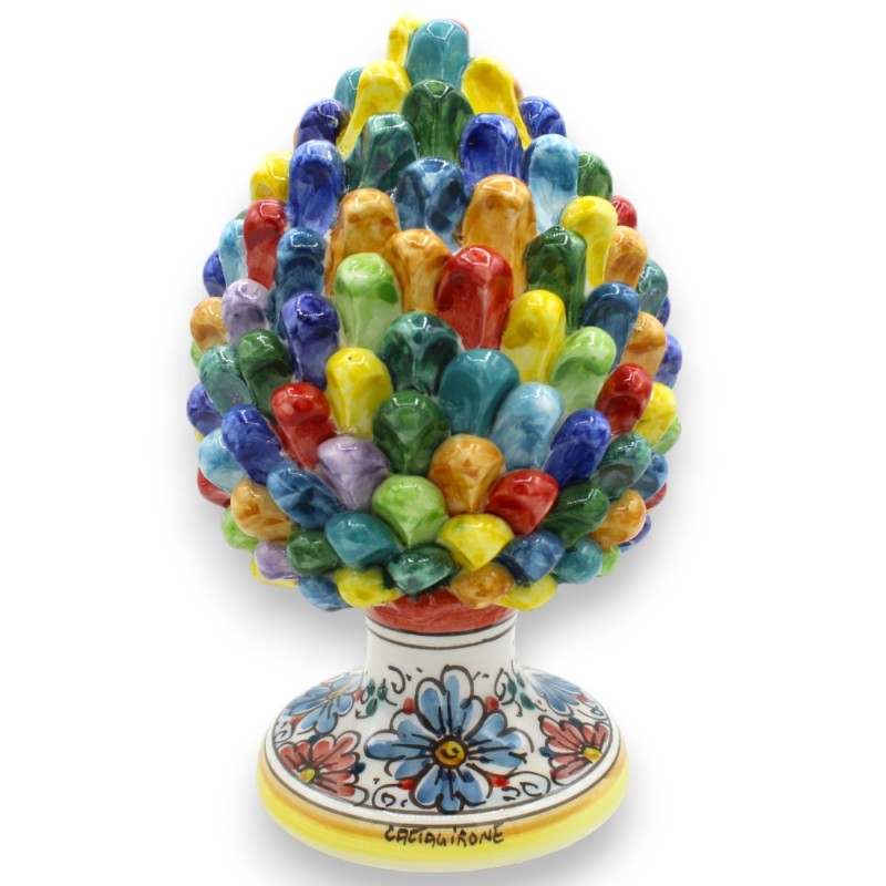 Caltagirone en céramique de pomme de pin sicilienne, polychromatique, 2 tailles (1pc) Tige avec décoration de fleurs - 