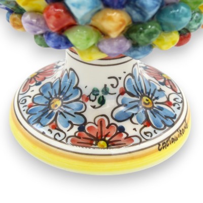 Caltagirone en céramique de pomme de pin sicilienne, polychromatique, 2 tailles (1pc) Tige avec décoration de fleurs - 