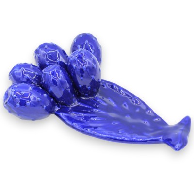Pala di ficodindia da parete, Blu -  pregiata ceramica Siciliana, h 30 x 20 cm ca. - 