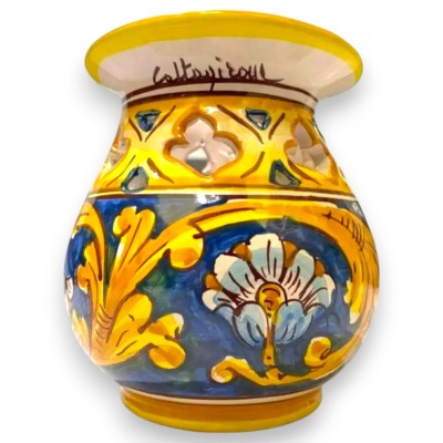 Jarrón perforado de cerámica Caltagirone, altura aprox. 14 x 12 cm (1 pieza), varias decoraciones - 
