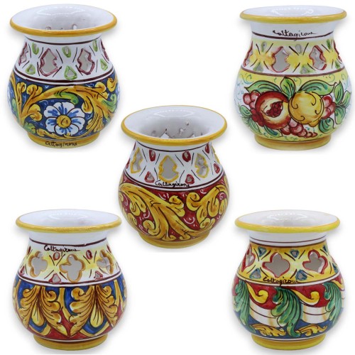Wazon ceramiczny perforowany Caltagirone, wys. ok. 14 x 12 cm (1 szt.), różne dekoracje - 