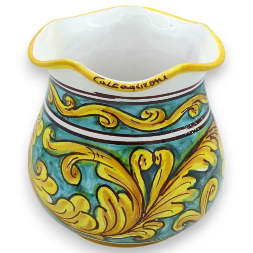 Vaso recortado em cerâmica Caltagirone, altura aprox. 14 x 13 cm (1 peça), decoração barroca. - 