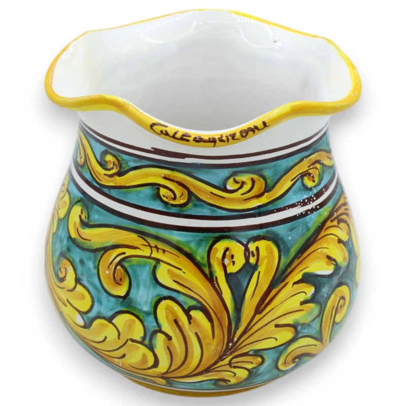 Caltagirone ceramic scalloped vase, h 14 x 13 cm approx. (1pc) baroque decoration - 