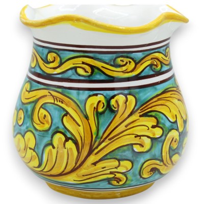 Caltagirone ceramic scalloped vase, h 14 x 13 cm approx. (1pc) baroque decoration - 