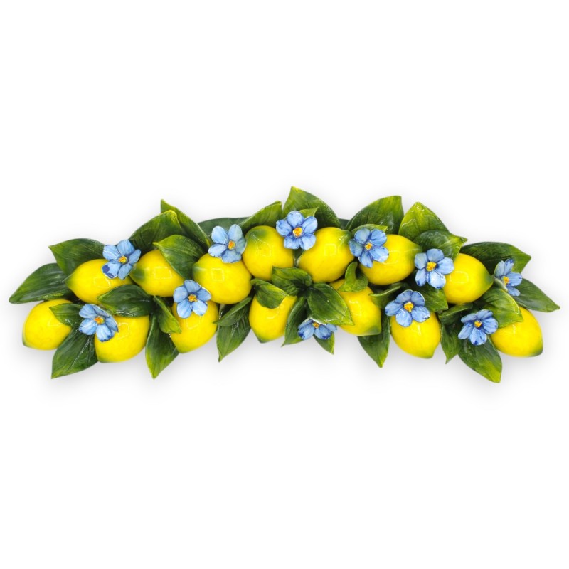 Arco de pared con composición de 14 limones, L 50 x 17 cm aprox. flores y hojas en cerámica fina - 