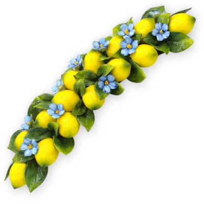 Arco de pared con composición de 14 limones, L 50 x 17 cm aprox. flores y hojas en cerámica fina - 