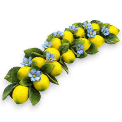 Arco de pared con composición de 14 limones, L 50 x 17 cm aprox. flores y hojas en cerámica fina - 