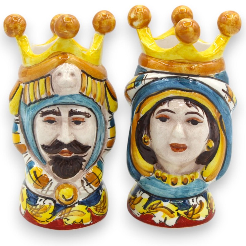 Par de cabeças castanhas escuras em cerâmica Caltagirone - h aprox. com coroa, turbante turquesa MD5 - 