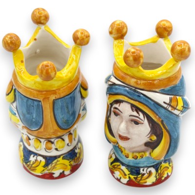 Par de cabeças castanhas escuras em cerâmica Caltagirone - h aprox. com coroa, turbante turquesa MD5 - 