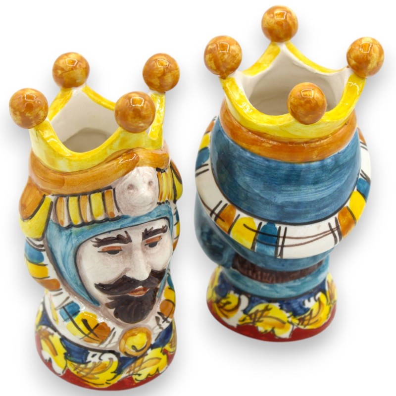 Par de cabeças castanhas escuras em cerâmica Caltagirone - h aprox. com coroa, turbante turquesa MD5 - 