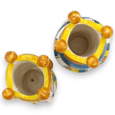 Paire de têtes marron foncé en céramique de Caltagirone - h environ 13 cm avec couronne, turban turquoise MD5 - 