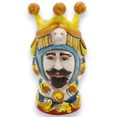 Paire de têtes marron foncé en céramique de Caltagirone - h environ 13 cm avec couronne, turban turquoise MD5 - 