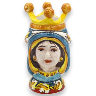 Par de cabeças castanhas escuras em cerâmica Caltagirone - h aprox. com coroa, turbante turquesa MD5 - 