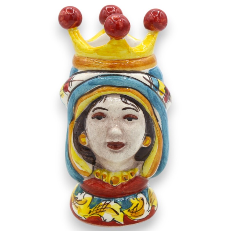 Pair of Moorish heads in Caltagirone ceramic - h 13 cm approx. with Crown, turquoise turban MD6 - 