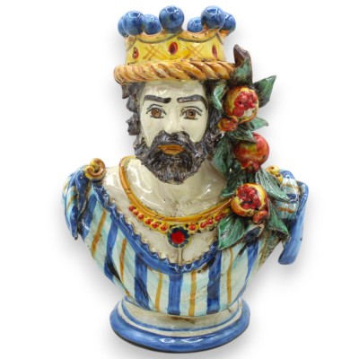 Coppia di Busti in ceramica Caltagirone con Corona, Melograno, h 21 / 22 cm ca. Blu Antico - 