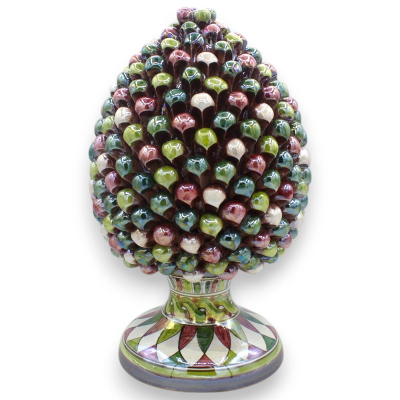 Caltagirone ceramic pine cone, with 6 size options (1pc) Green and Bordeaux with Mother of Pearl enamel - 