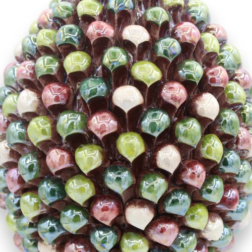 Cono de pino cerámico Caltagirone, con 6 opciones de tamaño (1ud) Verde y Burdeos con esmalte Nácar -  2