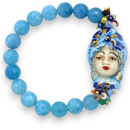 Pulsera con esferas de Angelita, L aprox. 18 cm. Cabeza de Moro Siciliano, Mujer, cerámica de Caltagirone, esmalte en or