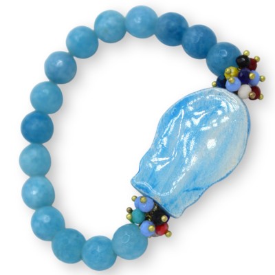 Pulsera con esferas de Angelita, L aprox. 18 cm. Cabeza de Moro Siciliano, Mujer, cerámica de Caltagirone, esmalte en or