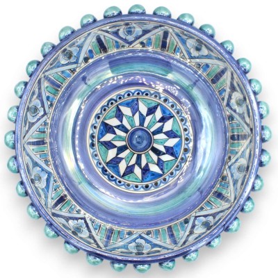Centre de table Pomme de Pin, Vert Ancien et Bleu, émail nacre, céramique Caltagirone Ø env. Décoration géométrique - 