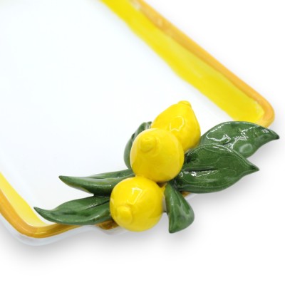 Serwis do kawy Tet a Tet, dwie filiżanki i taca, z delikatnej ceramiki, aplikacje i dekoracje cytrynowe - 