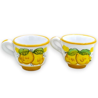 Servicio de café Tet a Tet, dos tazas y bandeja, en cerámica fina, aplicaciones y decoración de limón. - 