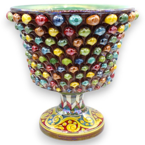Vaso Calice Pigna, ceramica Caltagirone, h 30 x Ø 30 cm ca. Multicolore, Smalto Madreperla MD1 - 
