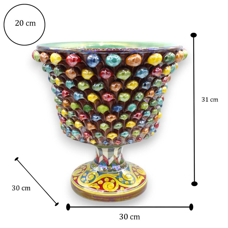 Calice Pigna vaas, Caltagirone keramiek, h 30 x Ø 30 cm ca. Meerkleurig, Parelmoer Emaille MD1 - 