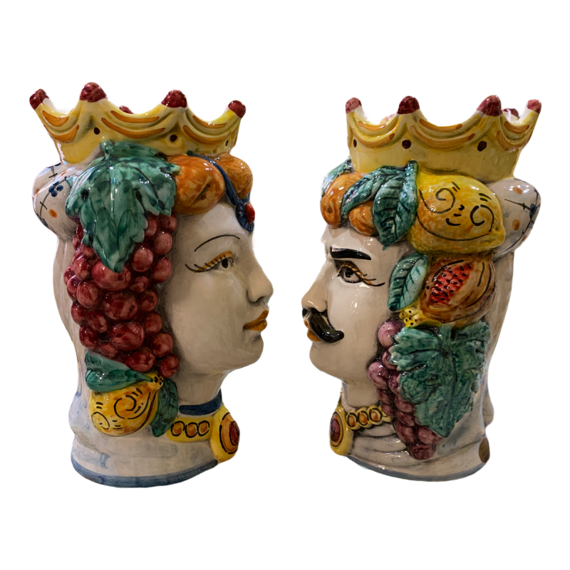 Cabeças sicilianas marrom-escuras (1 unidade) altura aproximadamente 18 cm Cerâmica Caltagirone com Coroa e Fruta - 