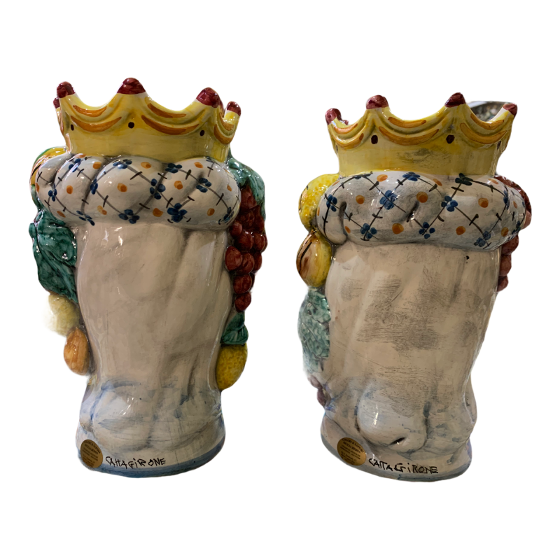 Cabeças sicilianas marrom-escuras (1 unidade) altura aproximadamente 18 cm Cerâmica Caltagirone com Coroa e Fruta - 