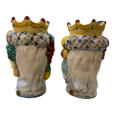 Cabeças sicilianas marrom-escuras (1 unidade) altura aproximadamente 18 cm Cerâmica Caltagirone com Coroa e Fruta - 