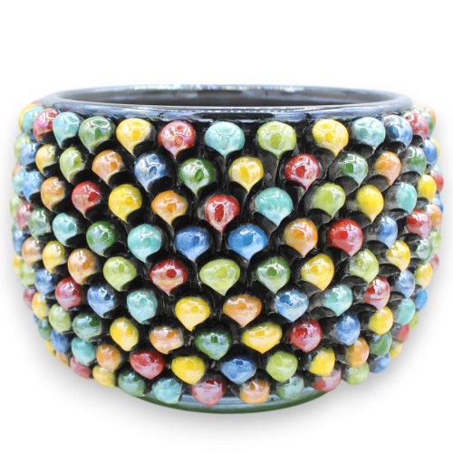 Vase Cachepot Pigna en céramique de Caltagirone, Ø environ 27 cm. Multicolore, émail nacre MD4 -  2