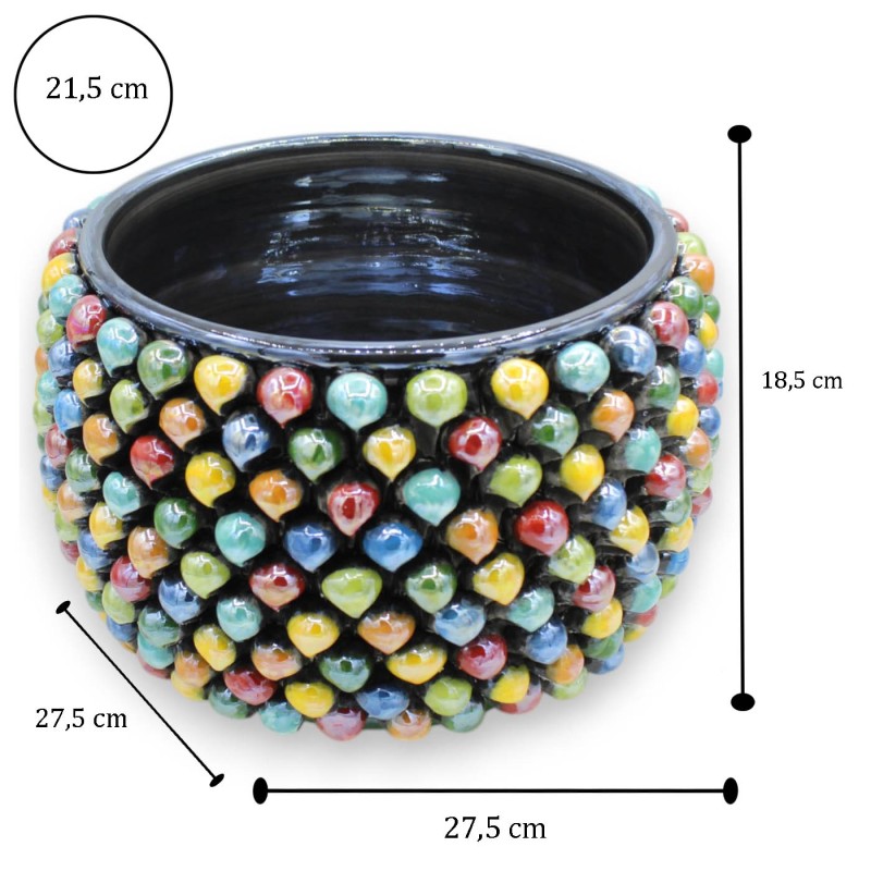 Cachepot Pigna Ceramic Vase Caltagirone, Ø 27 cm approx. Multicolor, Mother of Pearl enamel MD4 - 