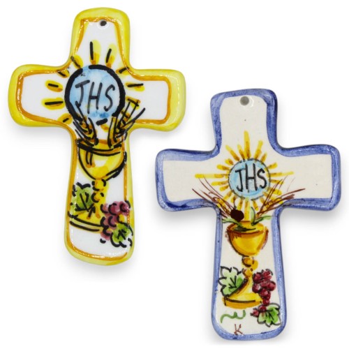 Caltagirone-Keramikkreuz – H ca. 9 x 6 cm. (1 Stück) Dekoration zum Thema Erstkommunion, zufällige Farbe - 