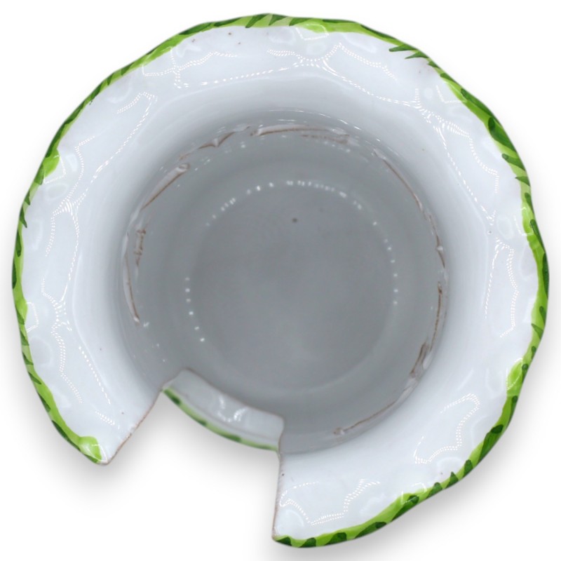 Porte-verre festonné et perforé, céramique de Caltagirone, h 20 x Ø 13 cm, Blanc à décor de Fruits Mixtes - 