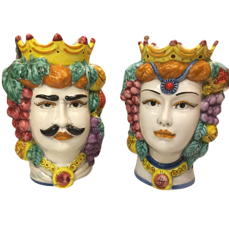 Siciliaanse donkerbruine koppen (1 st) h ca. 18 cm Caltagirone keramiek met Kroon en Fruit - 