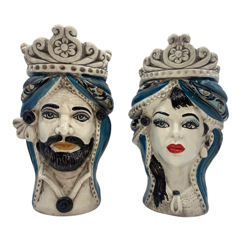 Modelo de cabeça siciliana de cerâmica Caltagirone Os normandos altura 20 cm Cor azul - 