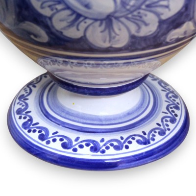 Amphora vase with handles in fine ceramic, h 53 x 34 x 28 cm approx. Cobalt Blue, Baroque, Floral and Ribbon Decoration 