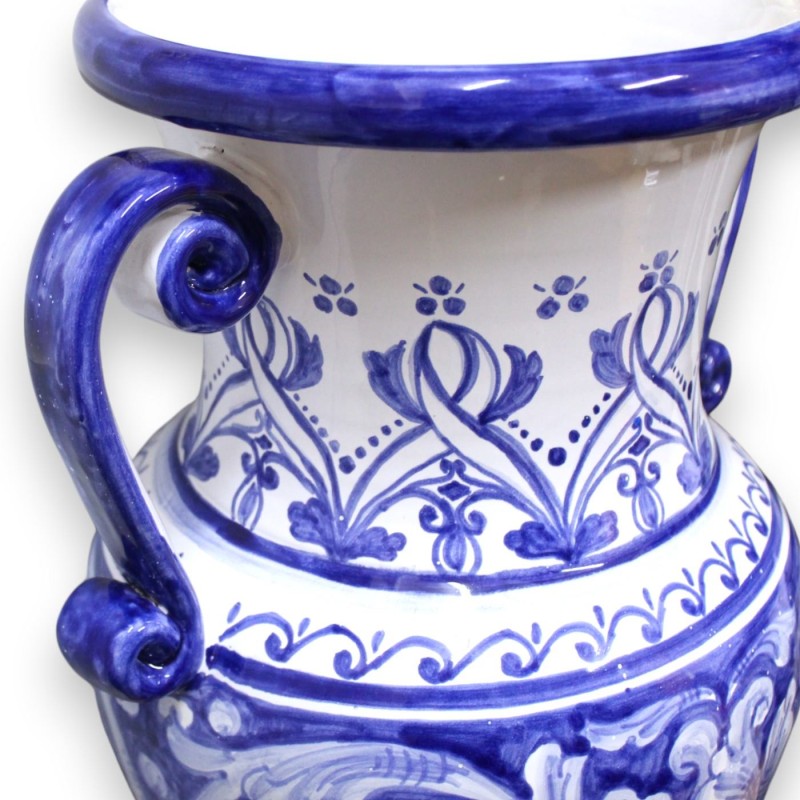 Amphorenvase mit Henkeln aus feiner Keramik, H ca. 53 x 34 x 28 cm. Kobaltblau, Barock, Blumen- und Banddekoration - 