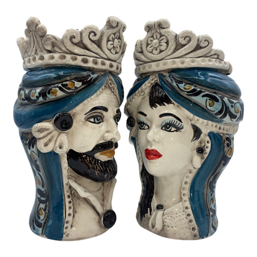 Głowy wrzosowisk sycylijskich (1 szt.) wys. ok. 20 cm Ceramika Caltagirone, model I Normanni, kolor Niebieski -  2